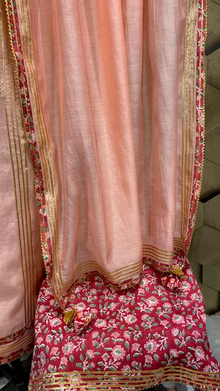 Mul Chanderi combo in peach and red