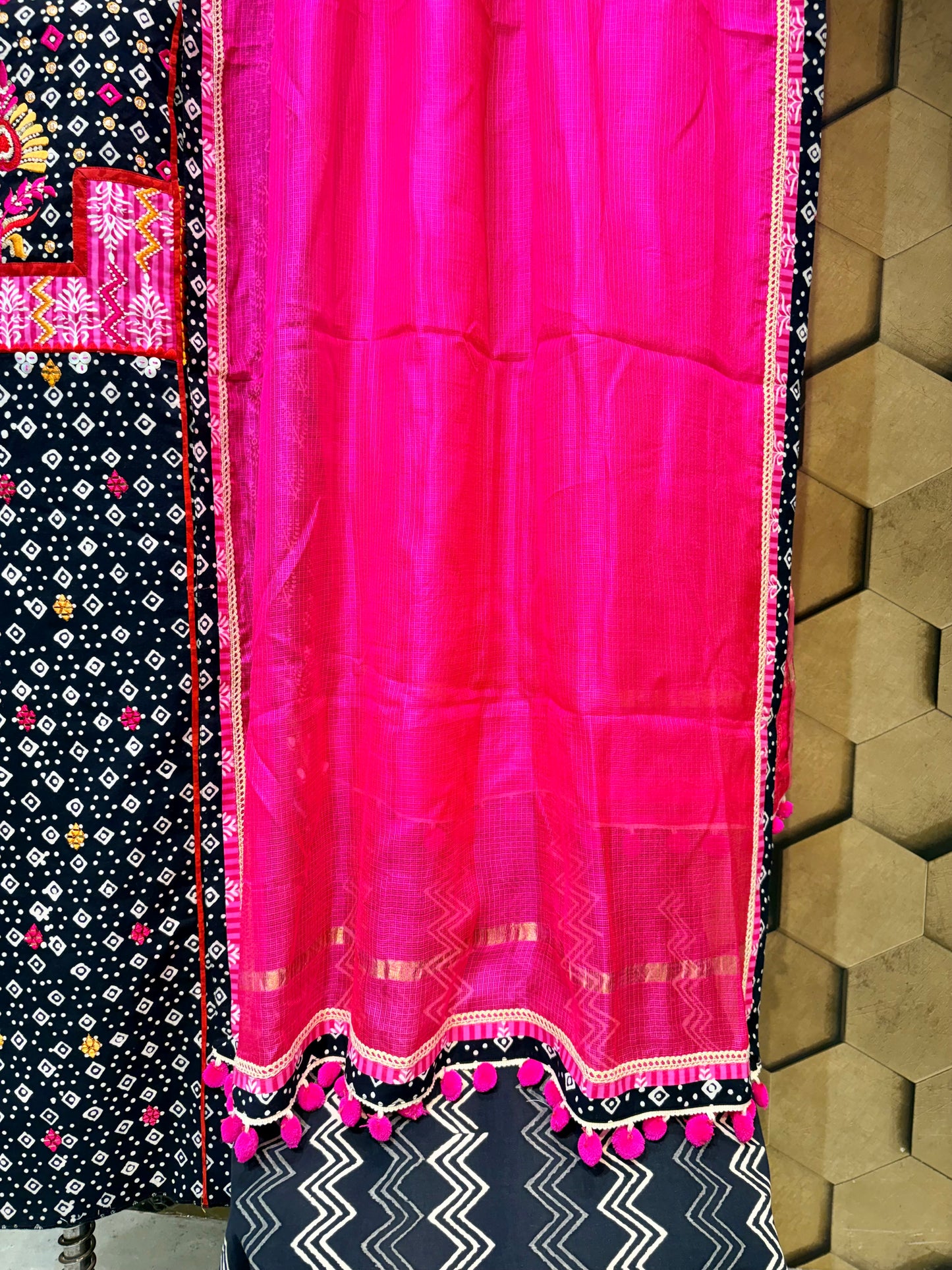 BLACK Beauty in Pure Cotton hand block with mesmerising embroidery