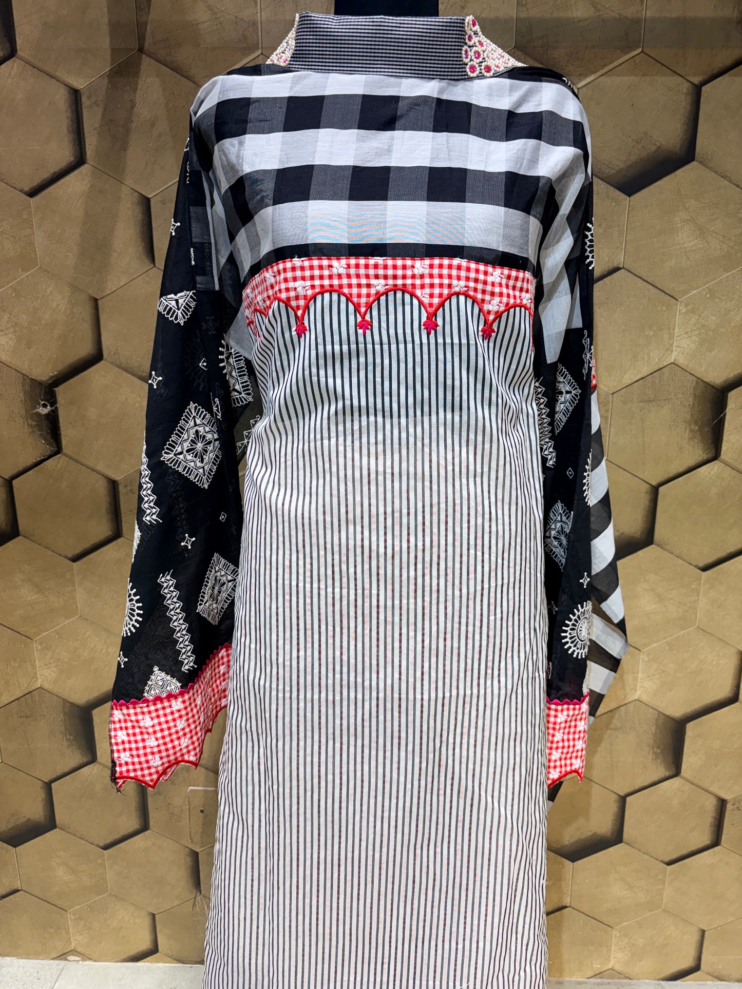 Luxurious Chanderi Coord set in stripes and checks