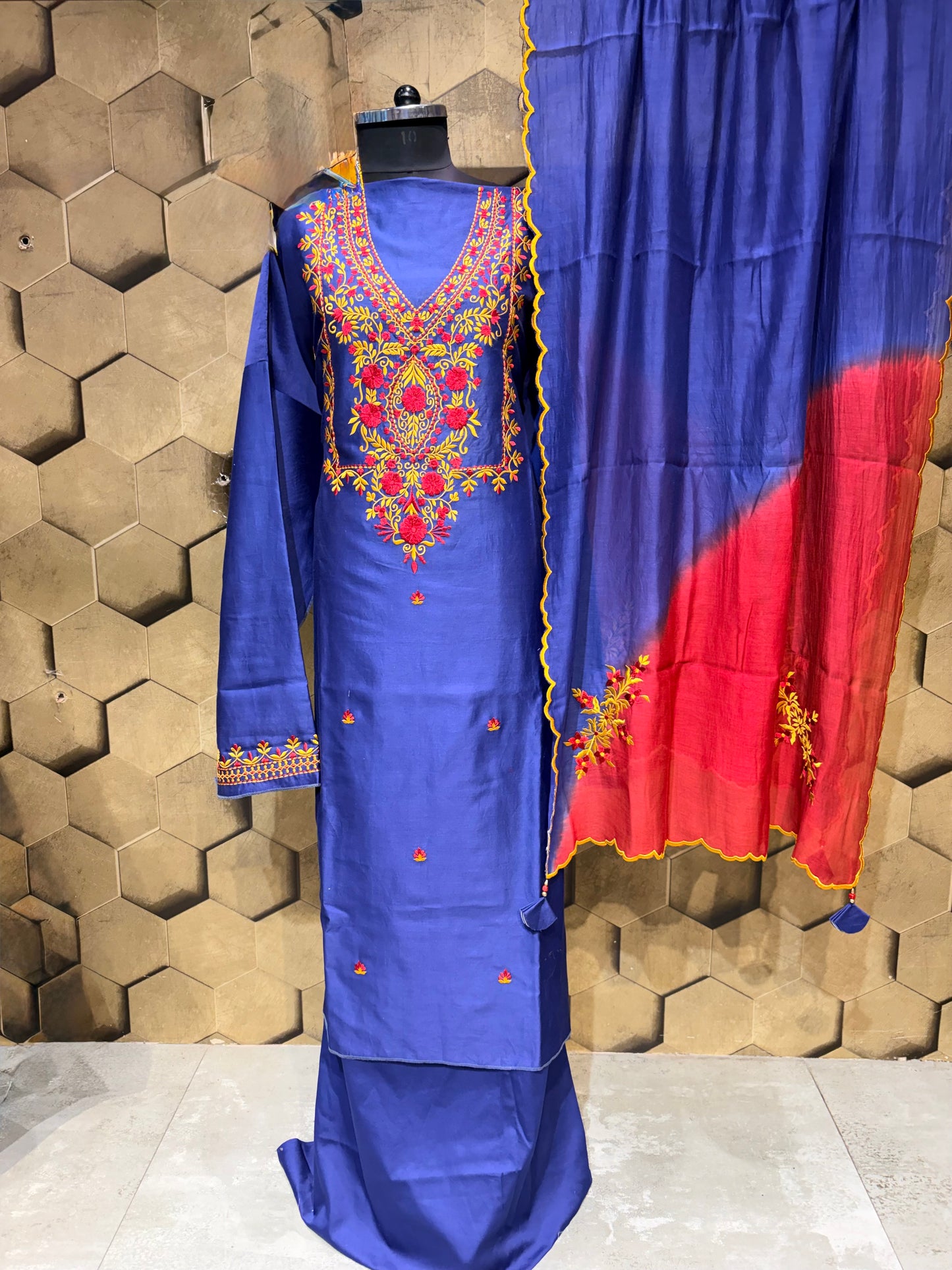 A beautifully handcrafted Silk Chanderi suit set