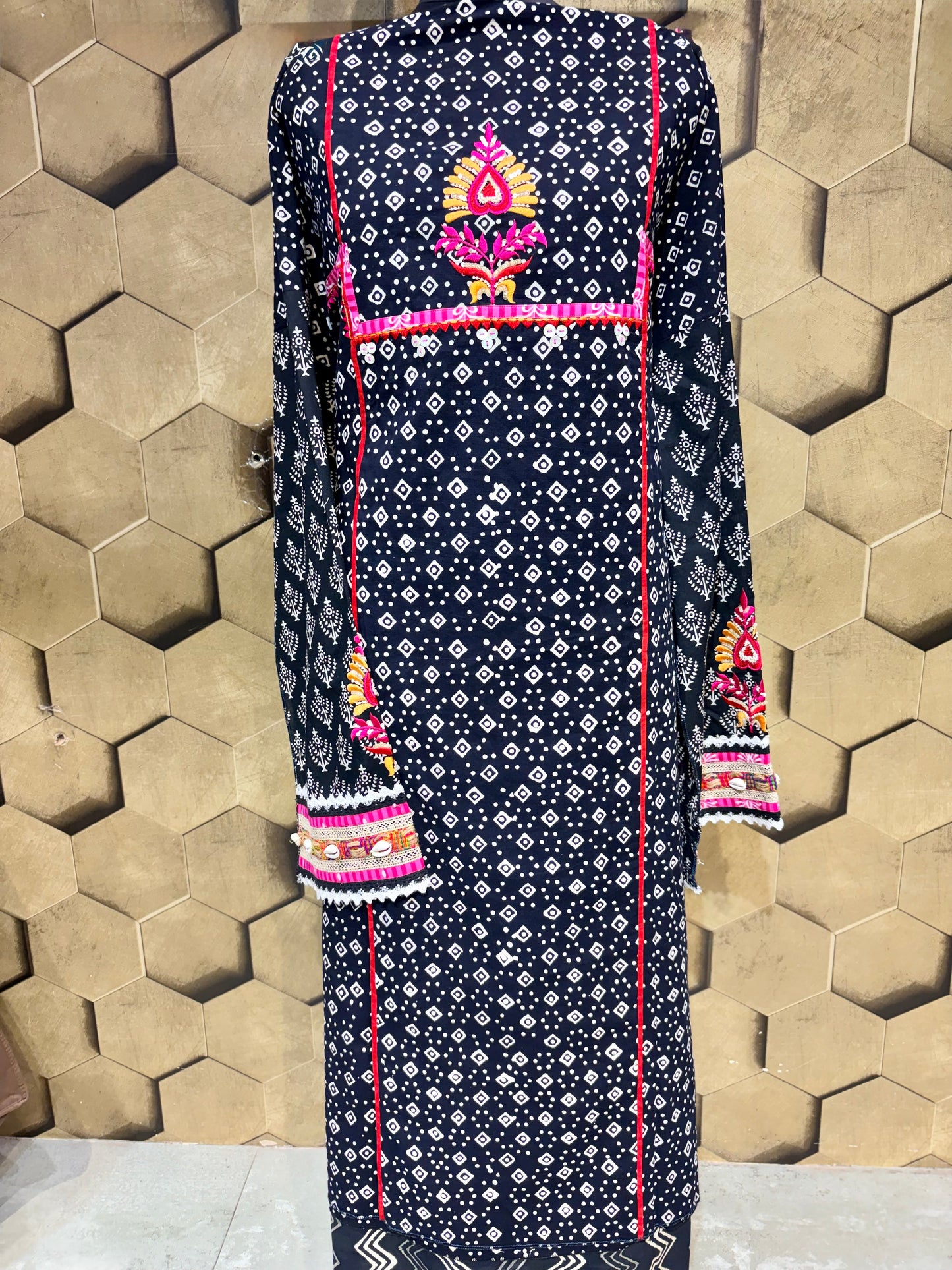 BLACK Beauty in Pure Cotton hand block with mesmerising embroidery