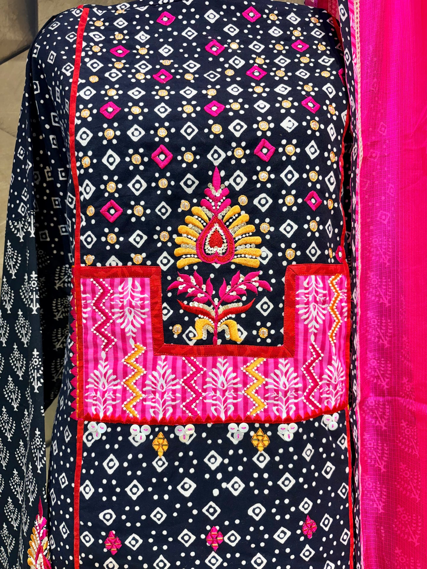 BLACK Beauty in Pure Cotton hand block with mesmerising embroidery