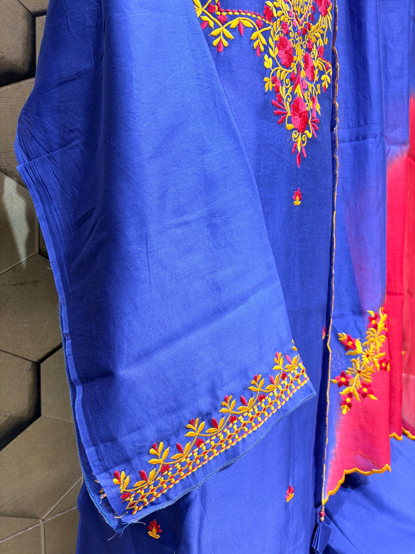 A beautifully handcrafted Silk Chanderi suit set
