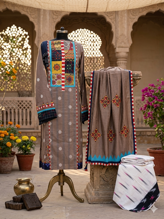 Pure Cotton Suit Set with Artistic Patchwork Details