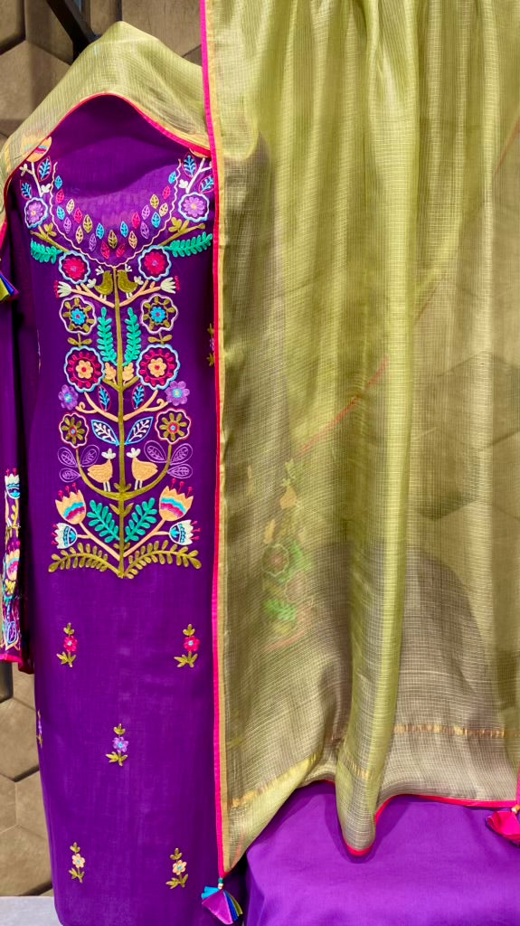 Chanderi outfit with multi coloured embroidery