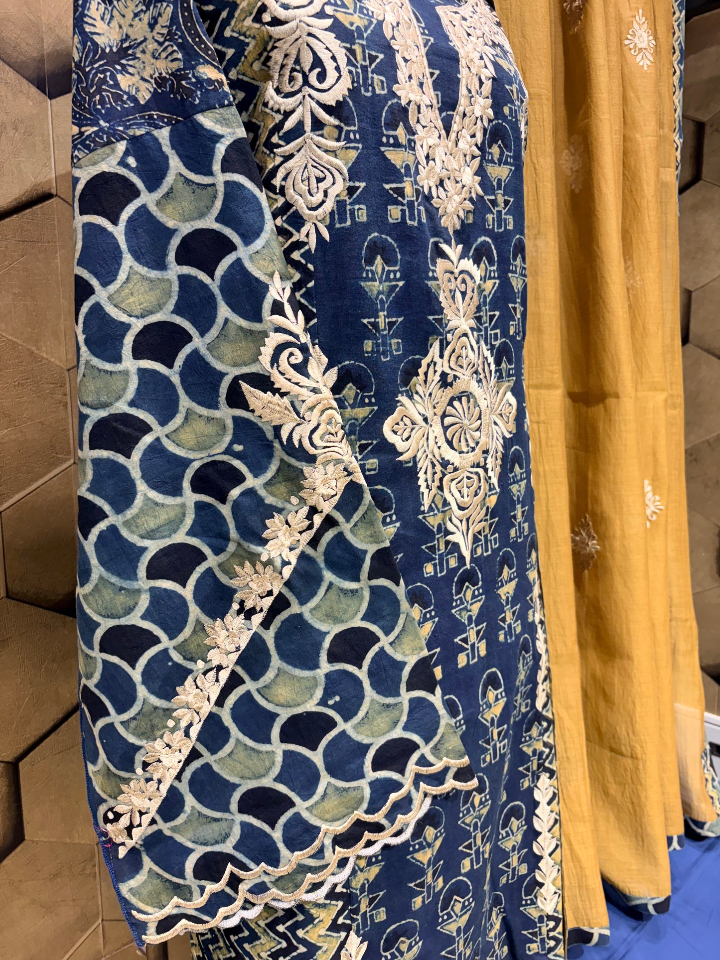 Ajrakh Cotton Suit Set with Resham Embroidery