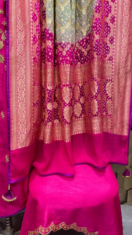 Vegan silk outfit with Banarasi georgette dupatta