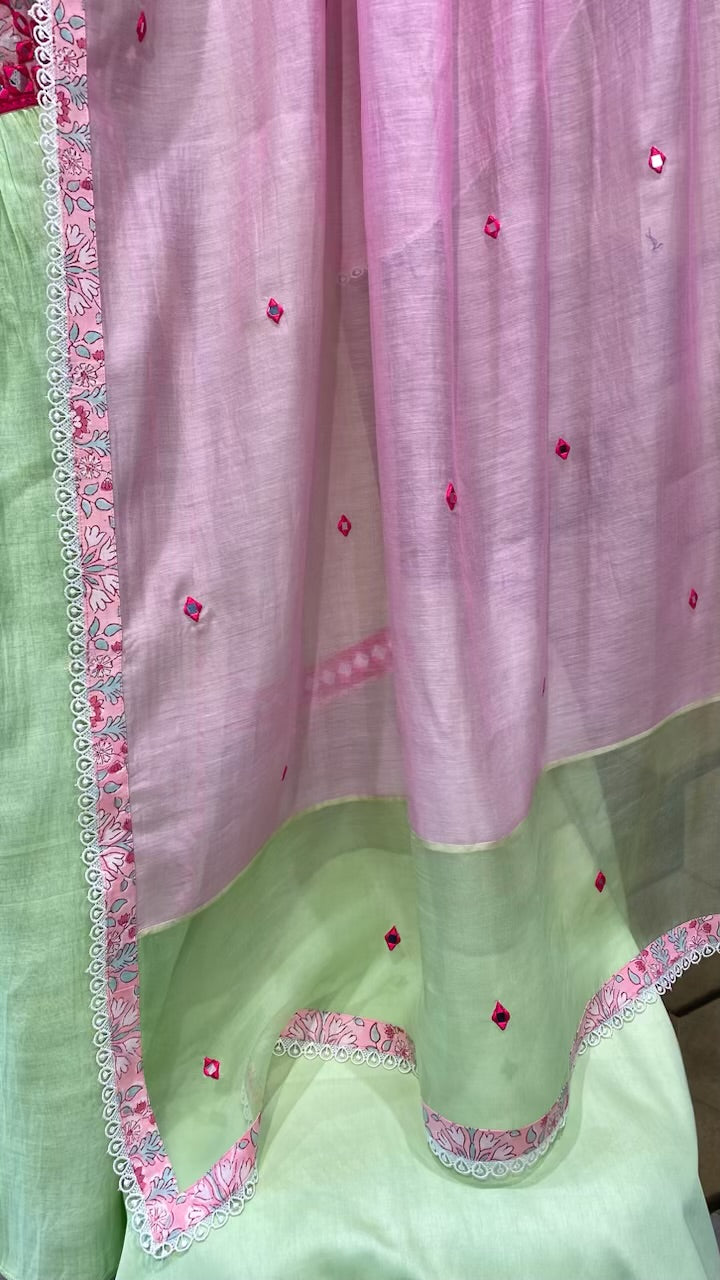 Mirror embroidery on mul chanderi