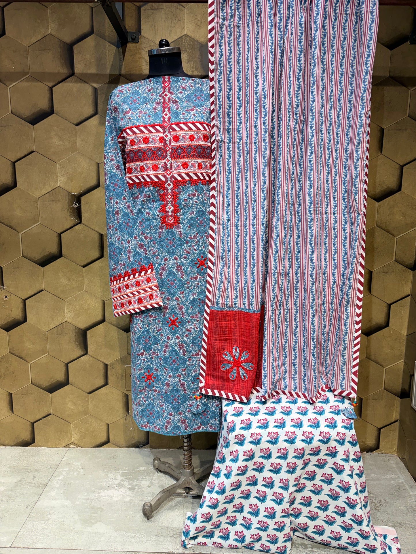 Pure Cotton suit set with resham and mirror embroidery