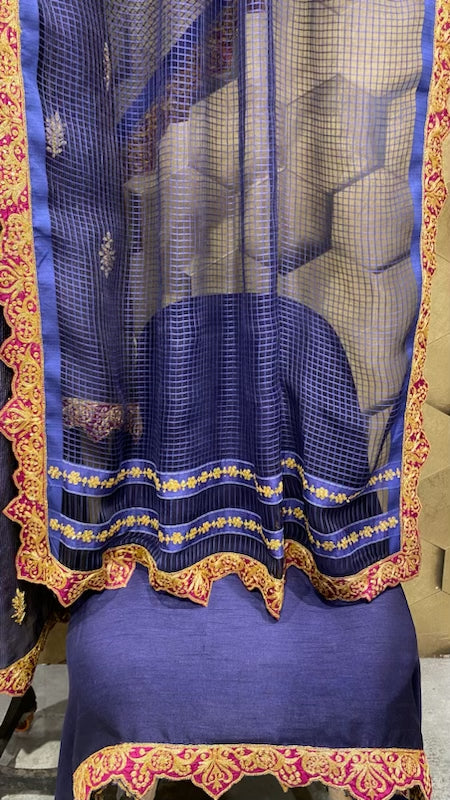 Blue chanderi outfit with organza dupatta