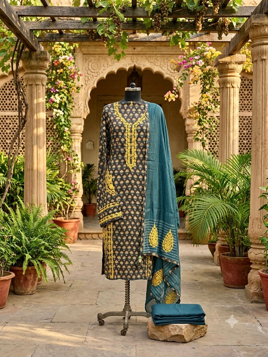 Premium hand block-printed modal suit set