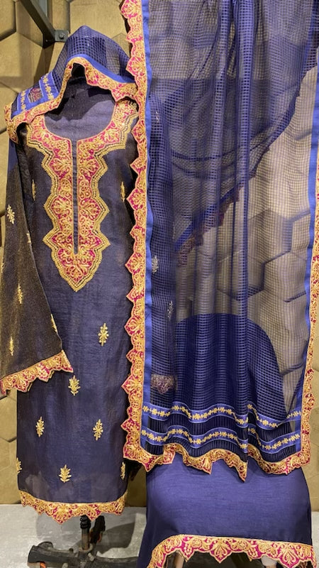 Blue chanderi outfit with organza dupatta