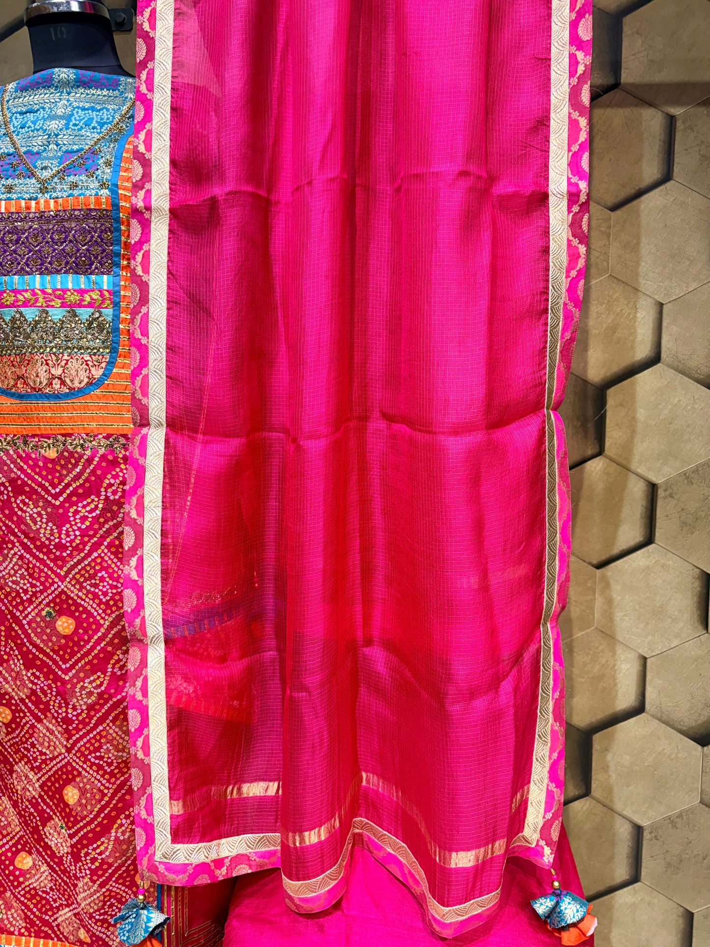 Bold Regal Exquisitely handcrafted suit set in Vegan silk and Muslin