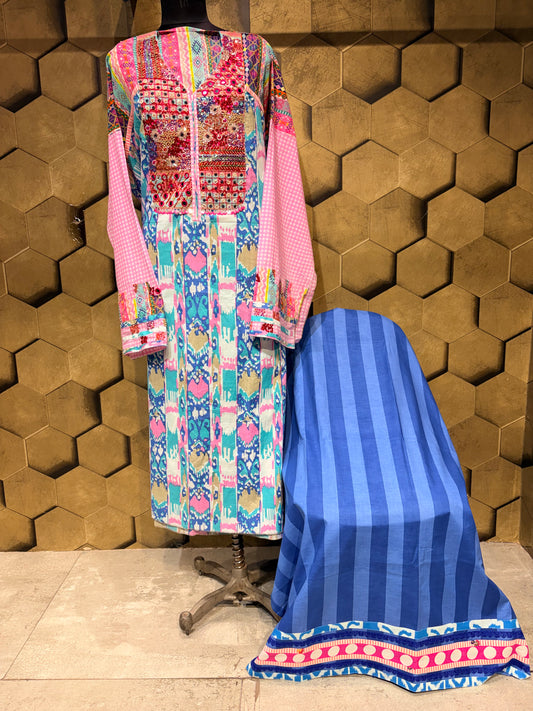 Elegant Coord set in Printed Ikkat Cotton