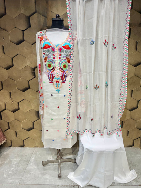 Elegant Mul Chanderi Embroidered Suit Set