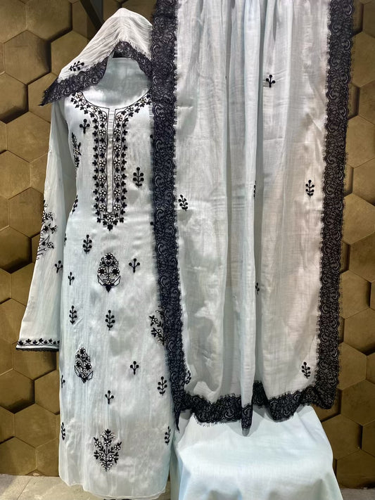 Light powder blue mul chanderi outfit