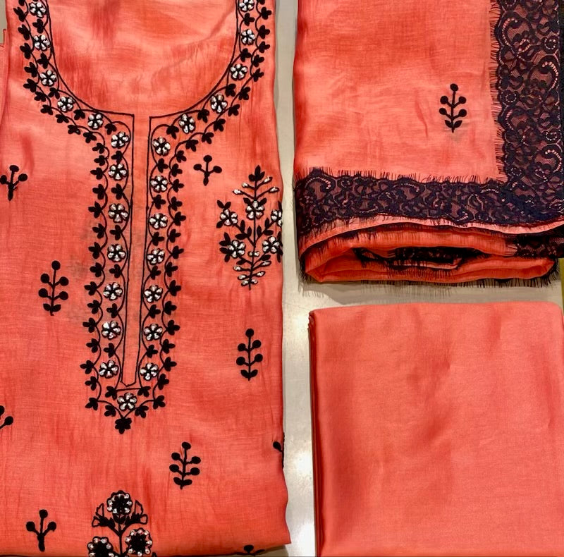 Peach orange mul Chanderi outfit