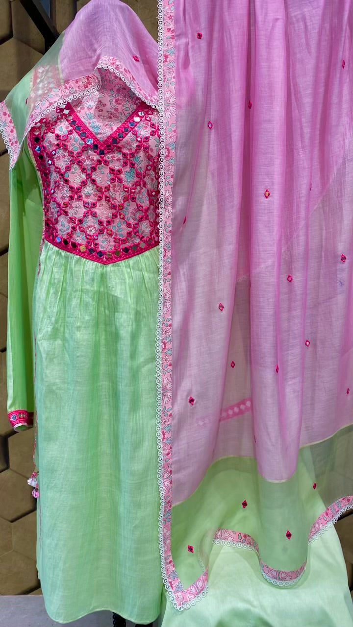 Mirror embroidery on mul chanderi