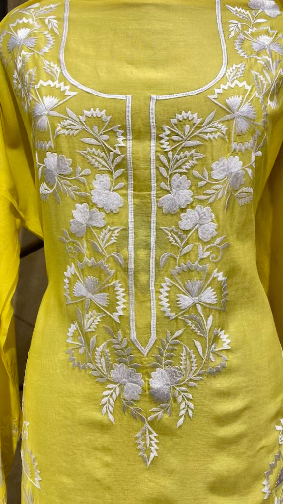 Bright lemon yellow chanderi outfit