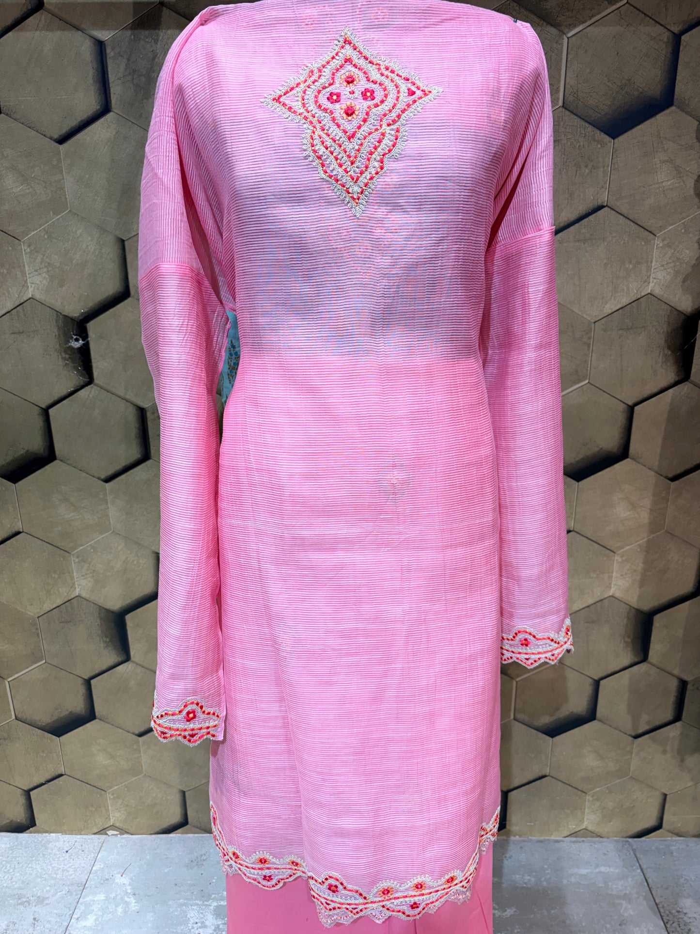 Beautiful Pink Soft Chanderi outfit