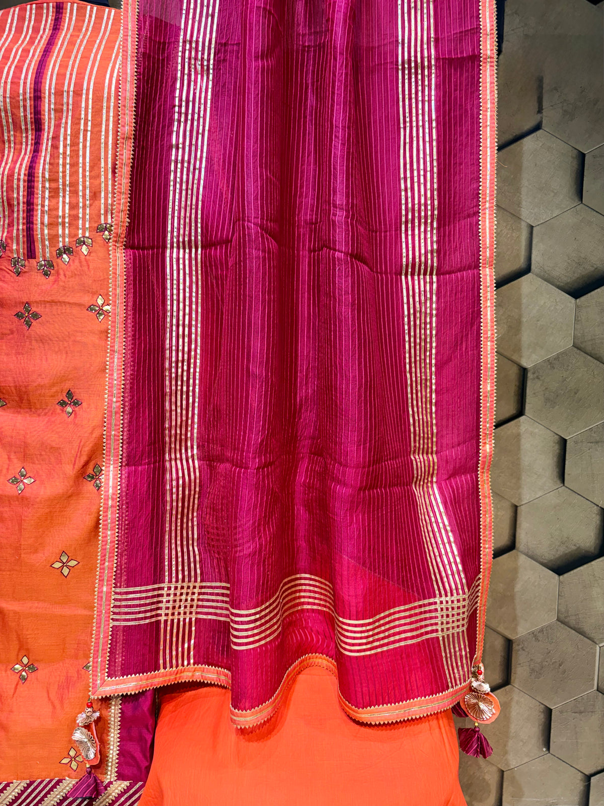 Beautiful Chanderi Salwar suit in a stunning combination of orange & wine