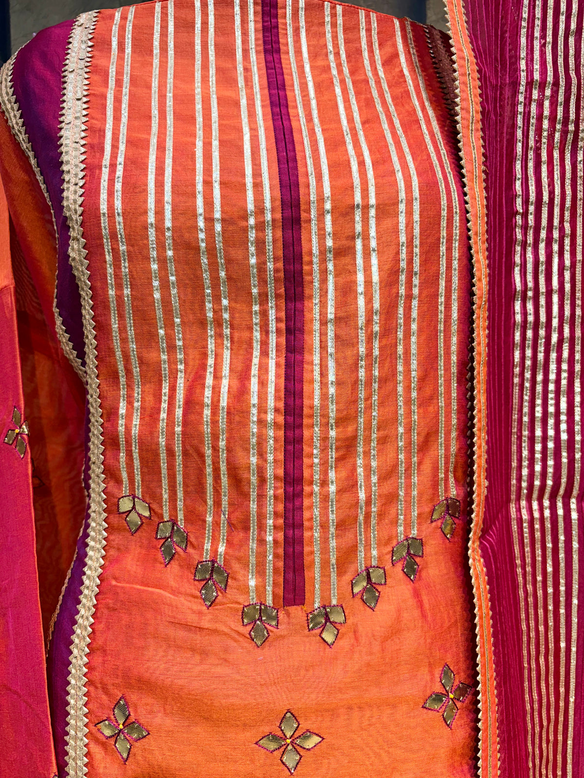 Beautiful Chanderi Salwar suit in a stunning combination of orange & wine