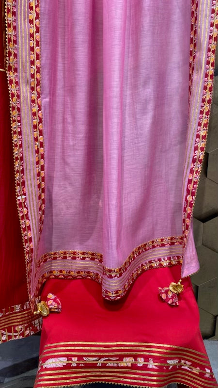 Red and pink combo chanderi