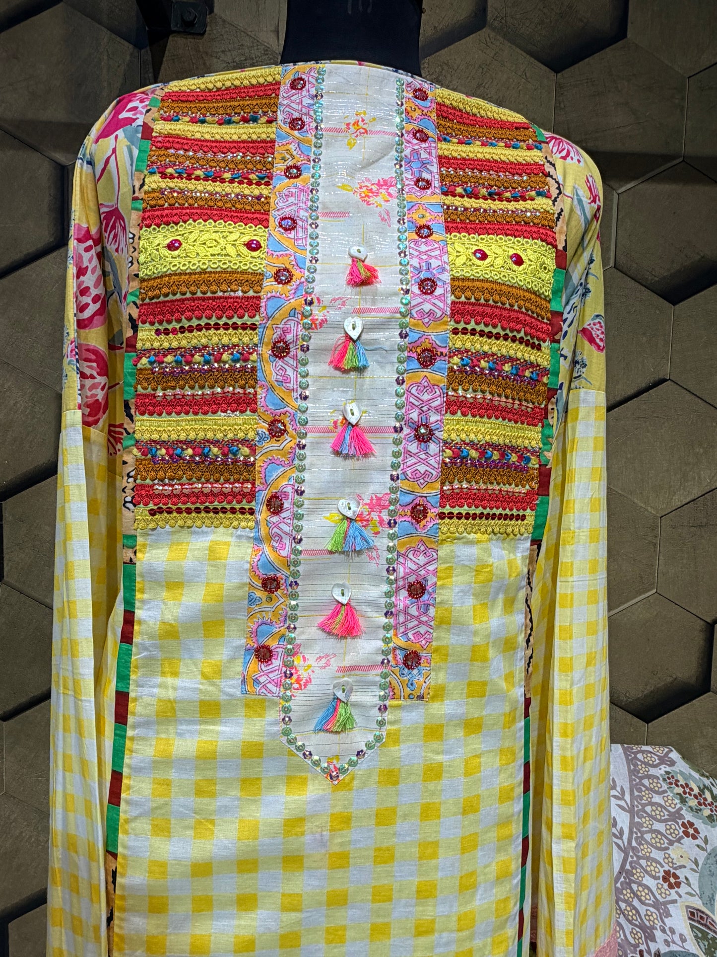Beautiful pure cotton co-ord set in vibrant yellow and white checks