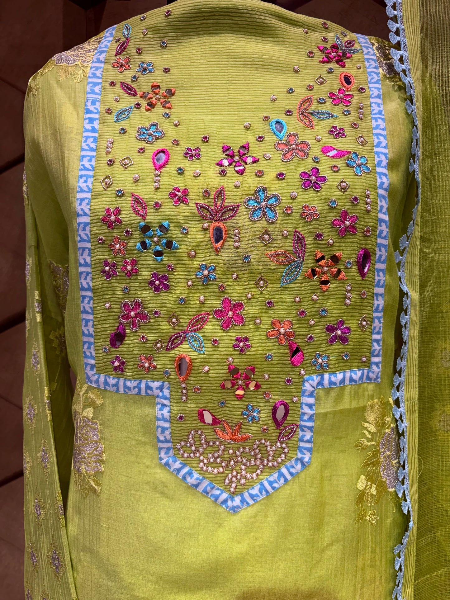 Vibrant Striped Mal Chanderi outfit