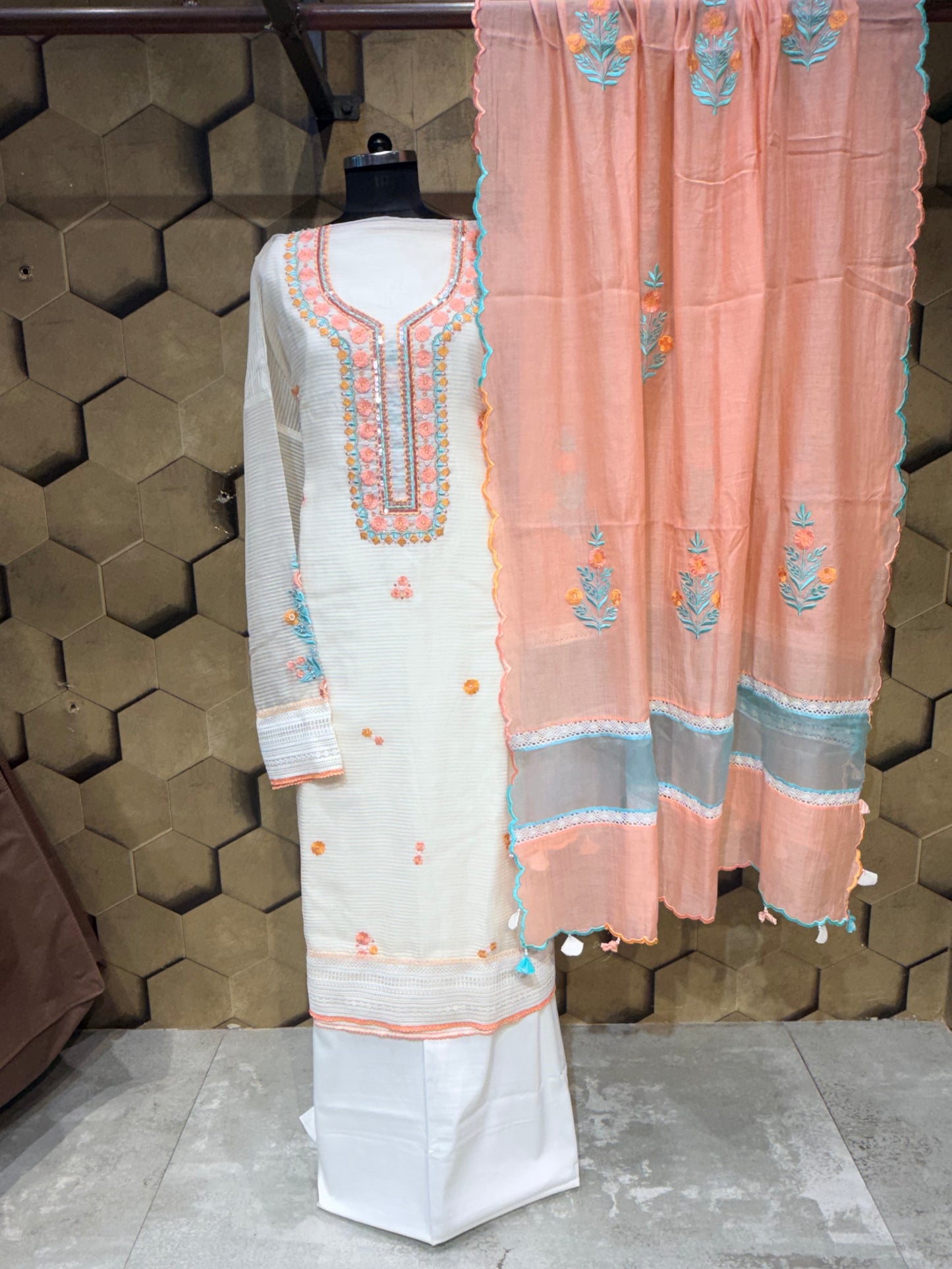 Elegant Mul Chanderi in a timeless off-white shade