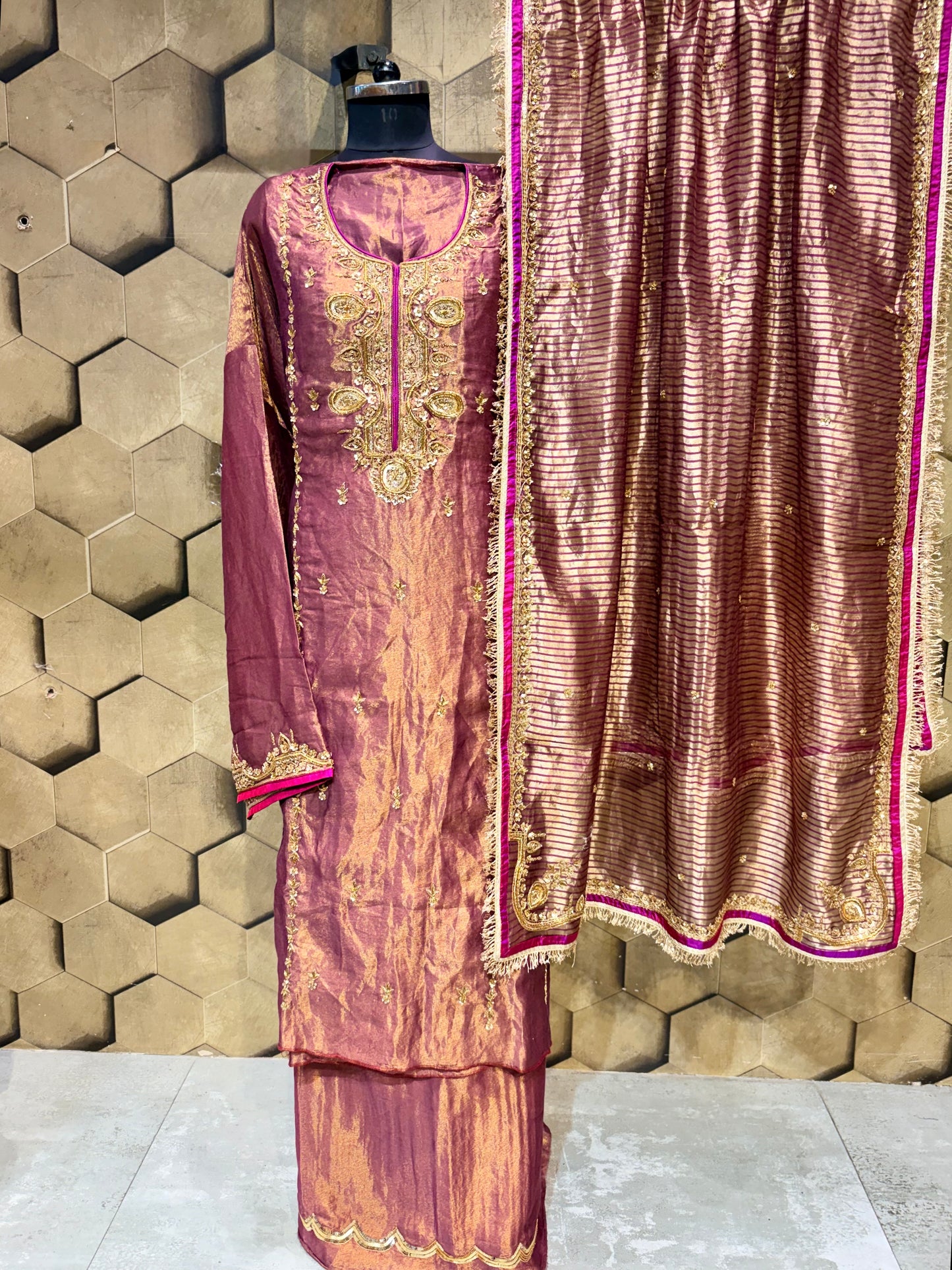 Regal Elegance in Deep Wine Pure Tissue with Hand embroidery