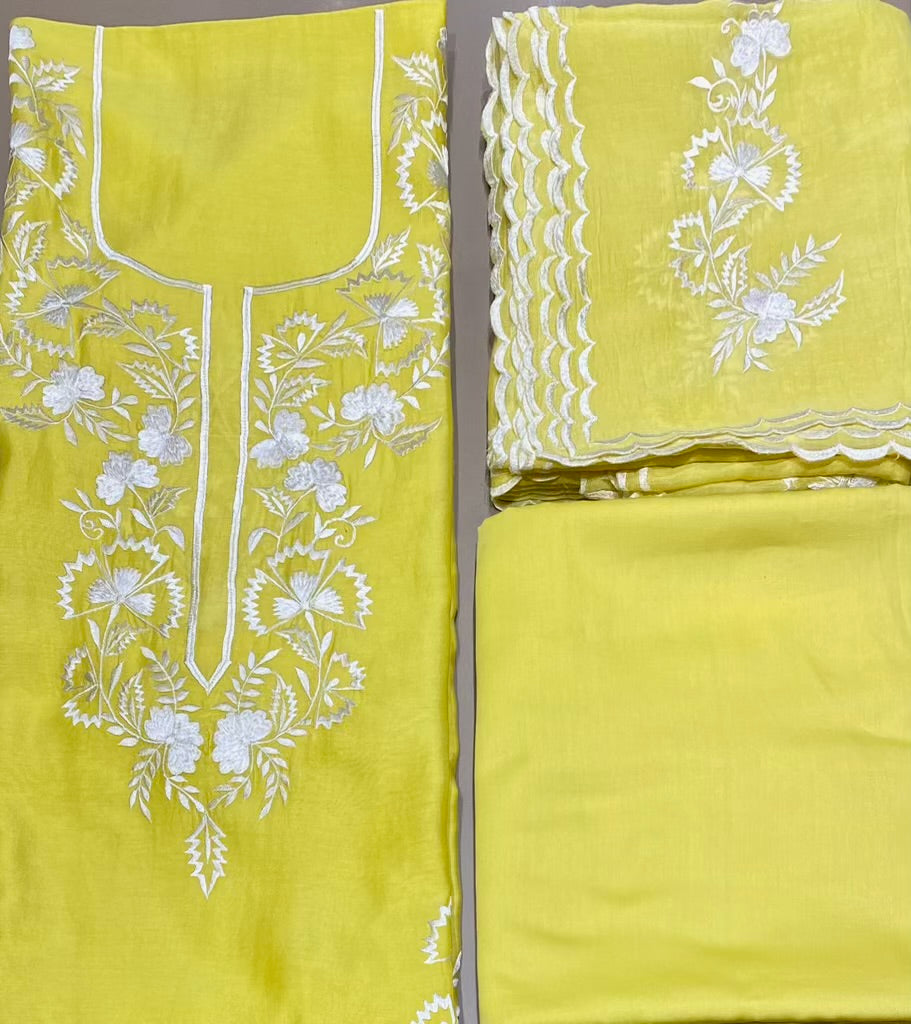 Bright lemon yellow chanderi outfit