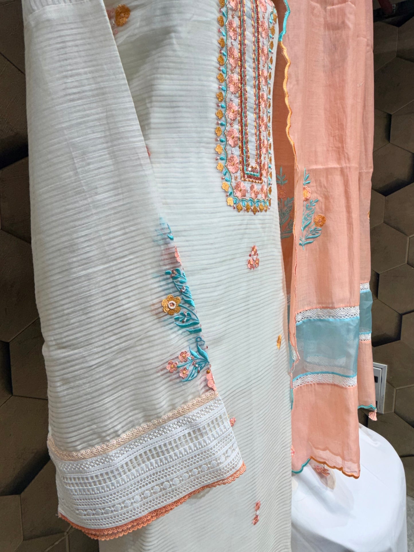 Elegant Mul Chanderi in a timeless off-white shade