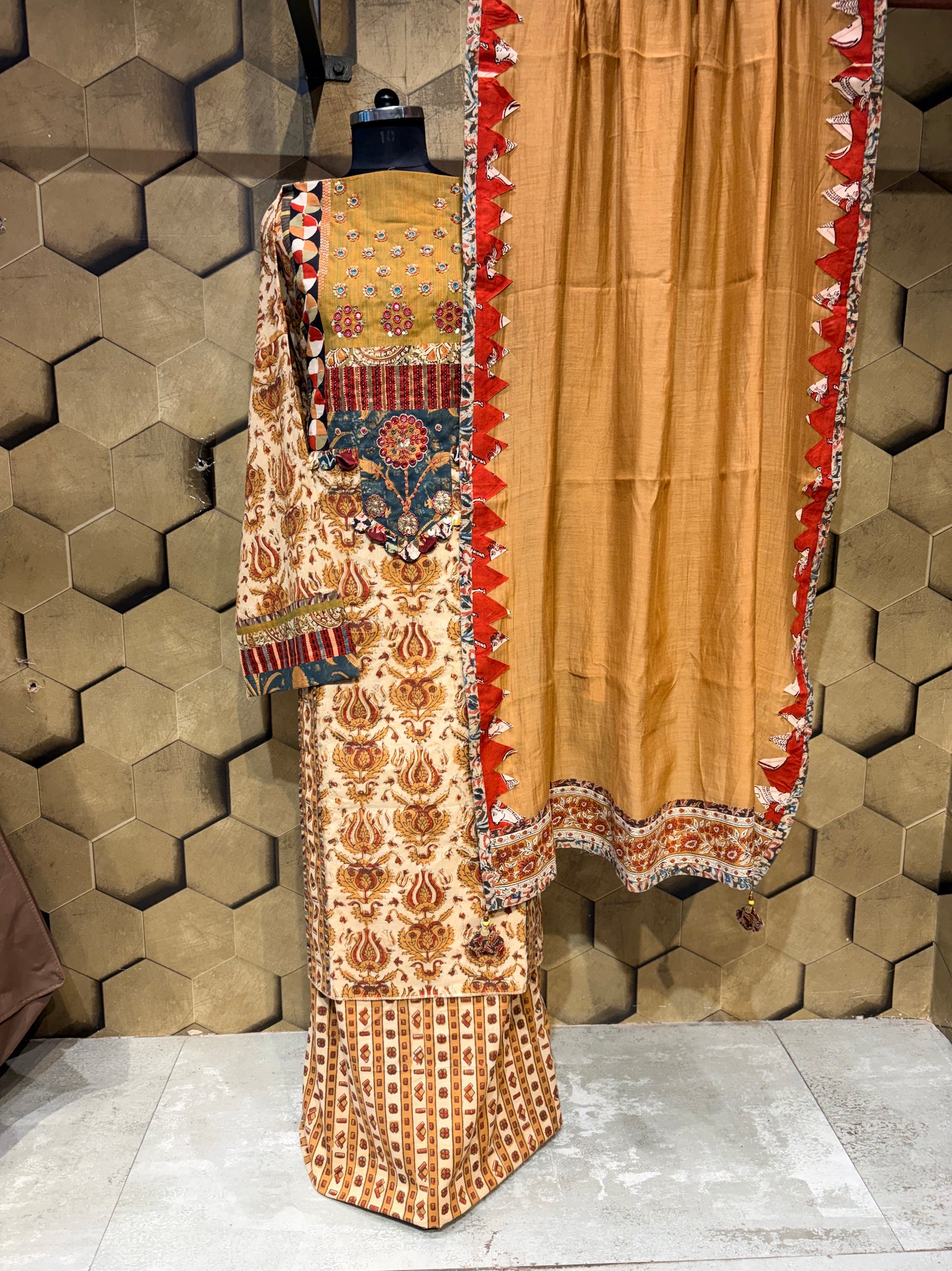 Beautiful Pure cotton handblock combination of mustard and maroon
