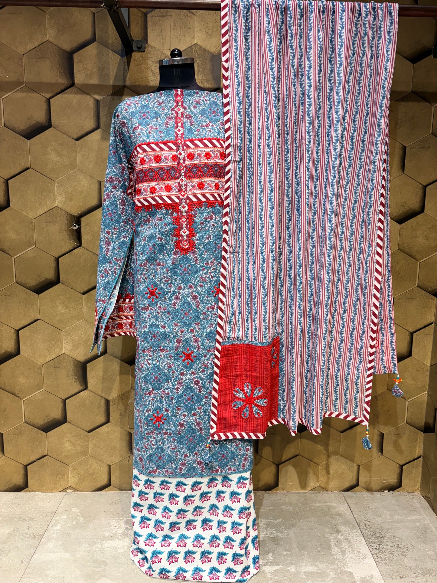 Pure Cotton suit set with resham and mirror embroidery