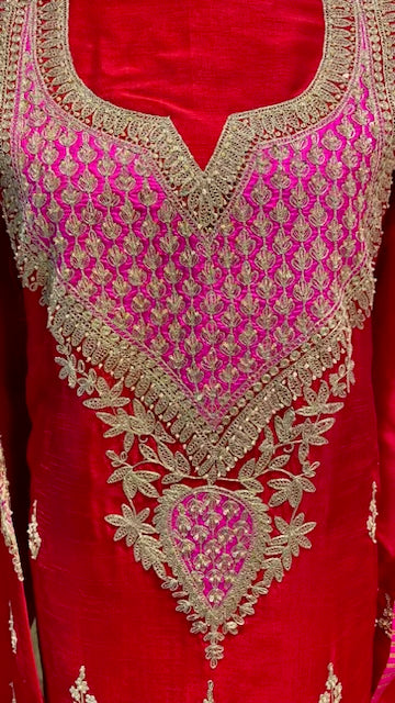 Red & hot pink  vegan silk outfit