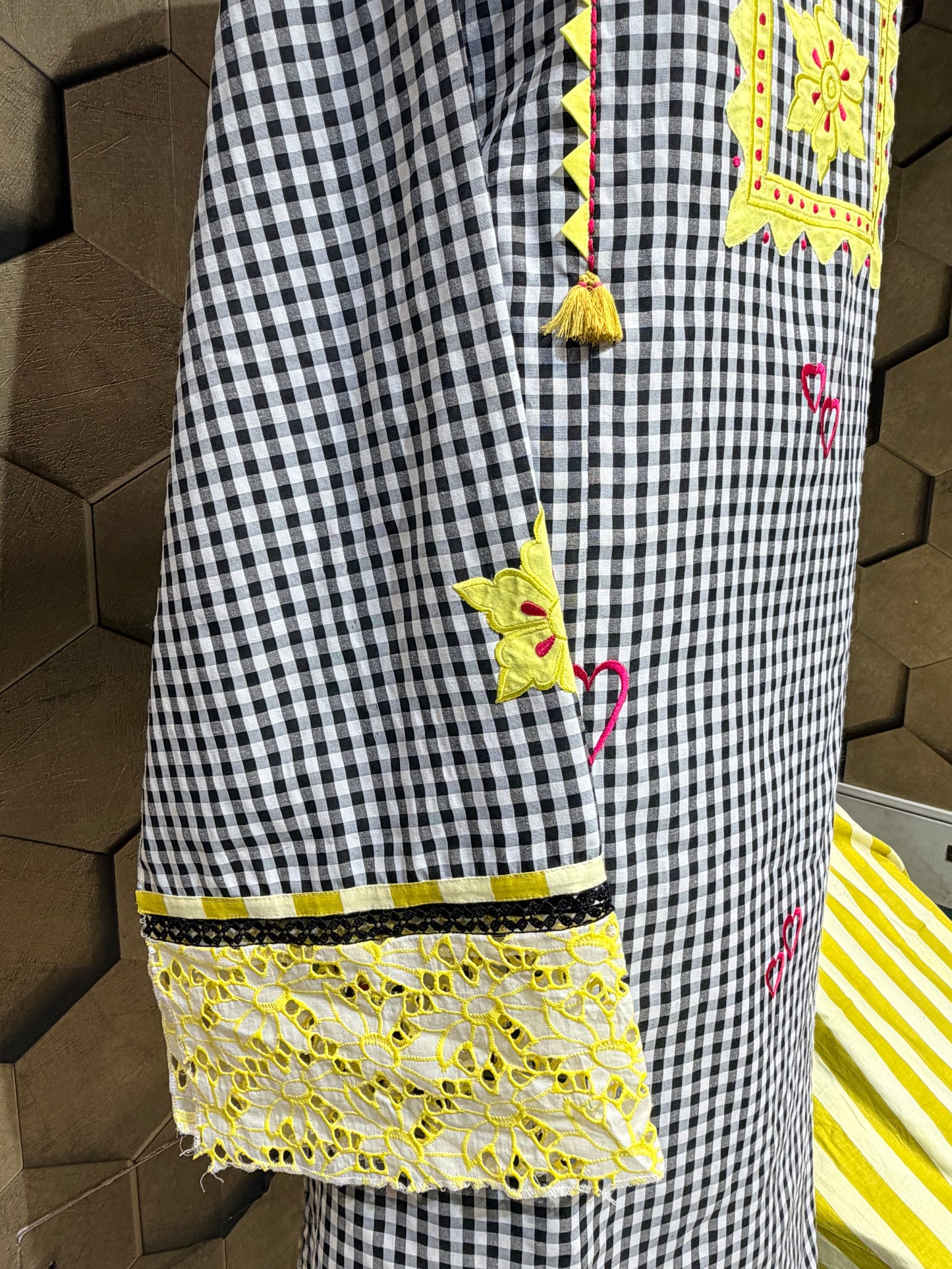 Elegant pure cotton co-ord set in a timeless black and white checkered pattern