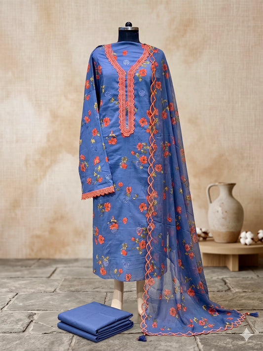 Pure Cotton outfit with Chiffon Dupatta