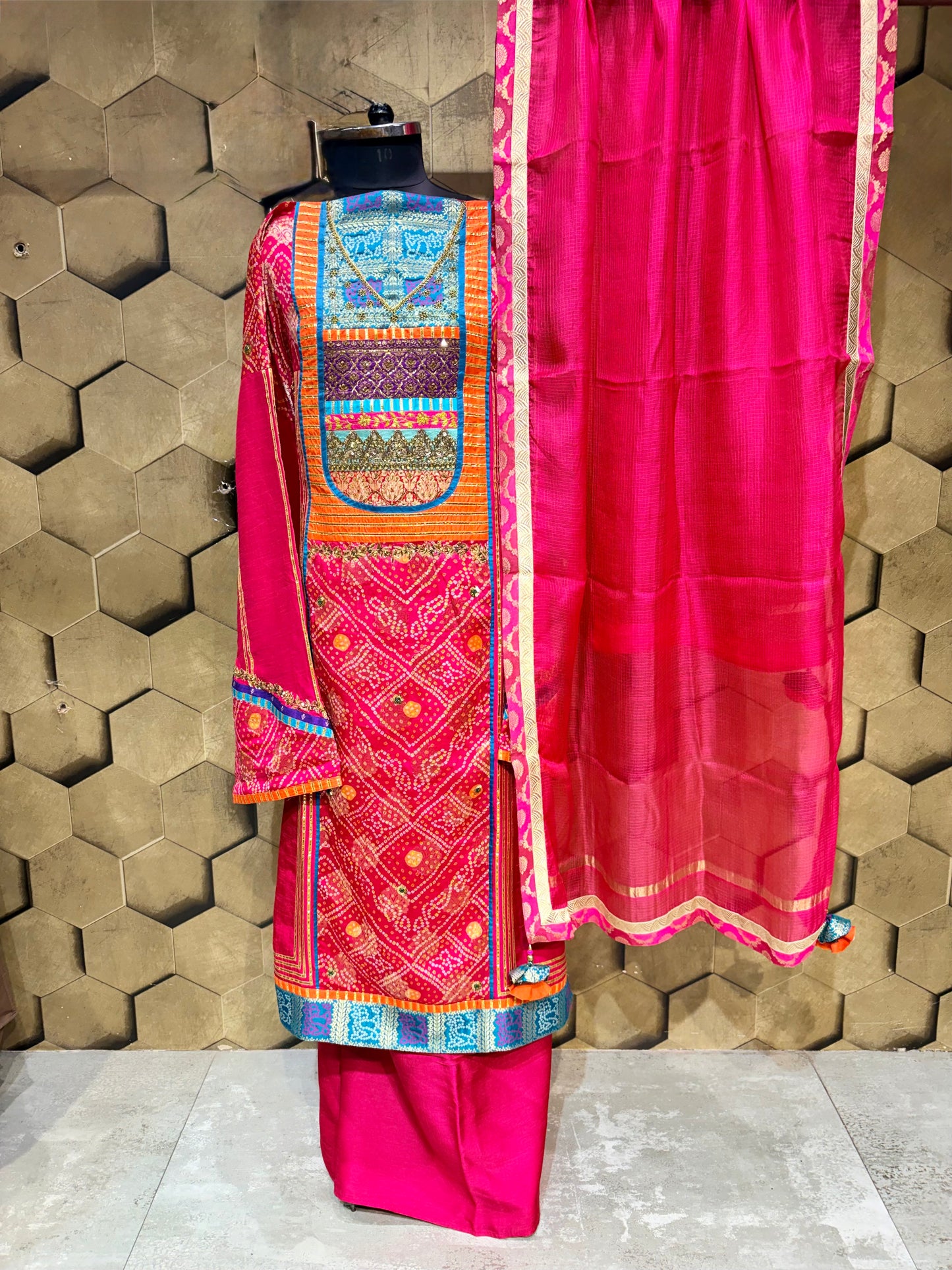 Bold Regal Exquisitely handcrafted suit set in Vegan silk and Muslin