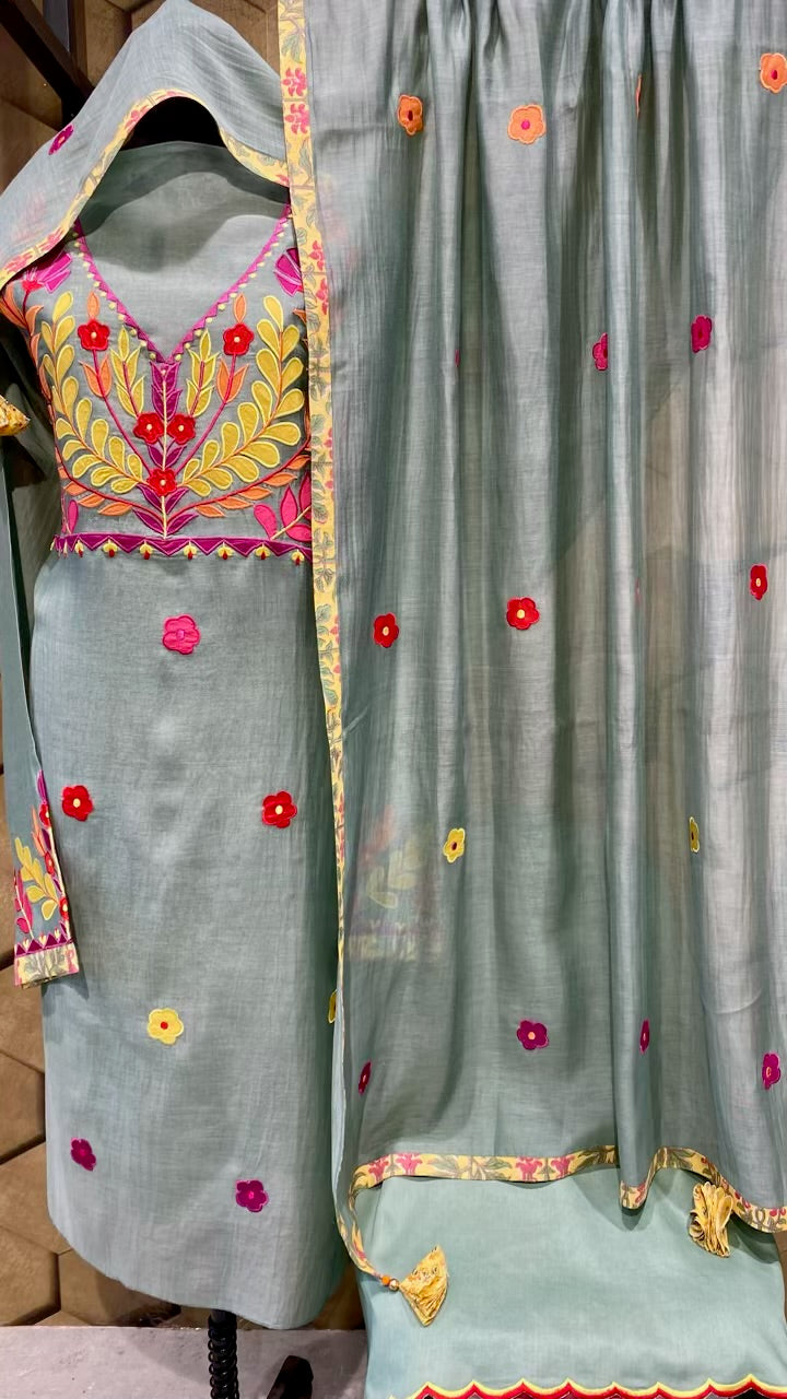 Mul Chanderi patch work dupatta