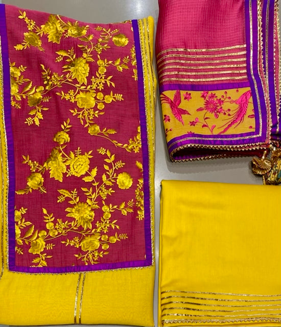 Elegant mul Chanderi with contrast dupatta