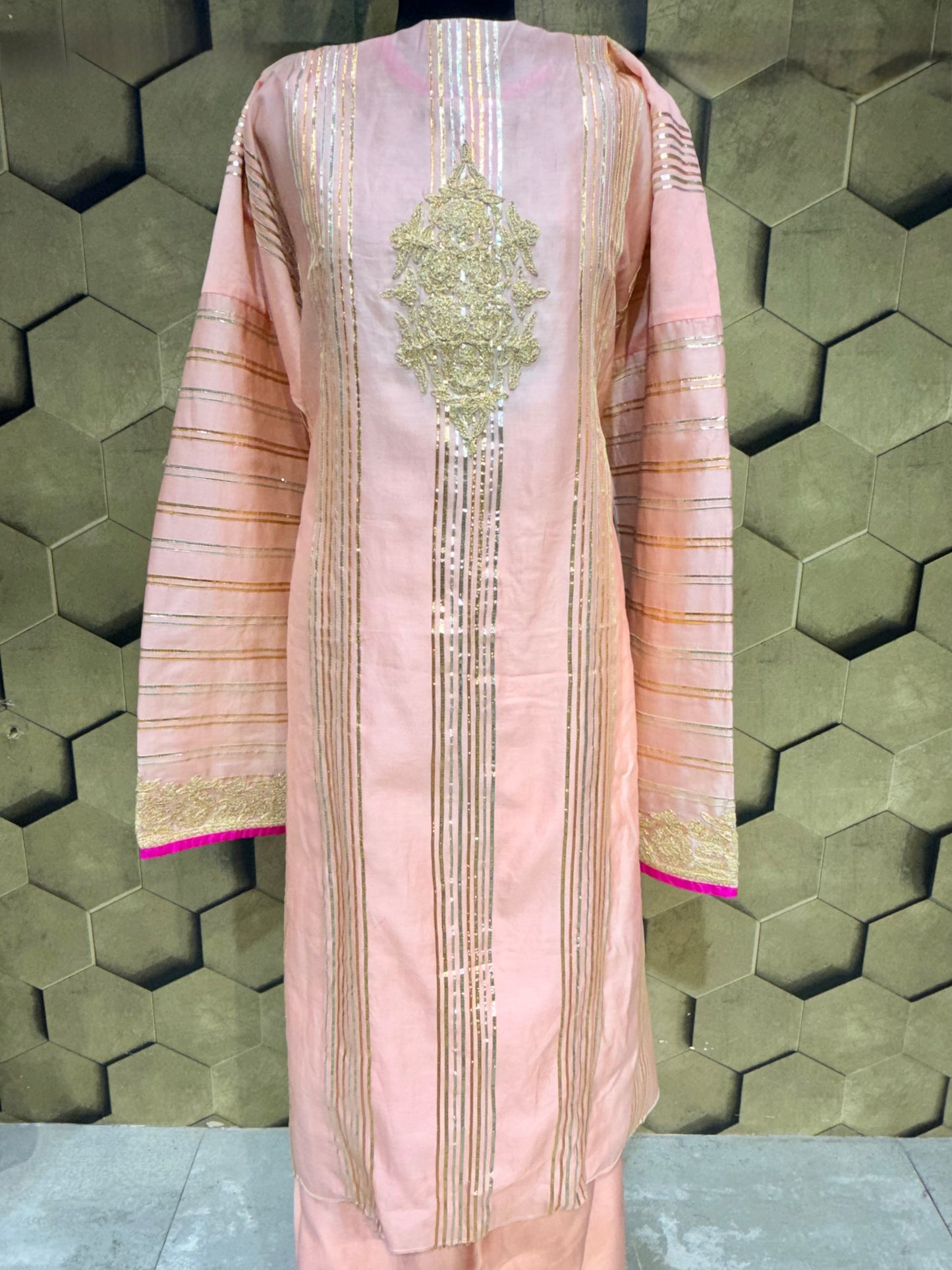 Peachy Gota Elegance in Chanderi with intricate Dori embroidery