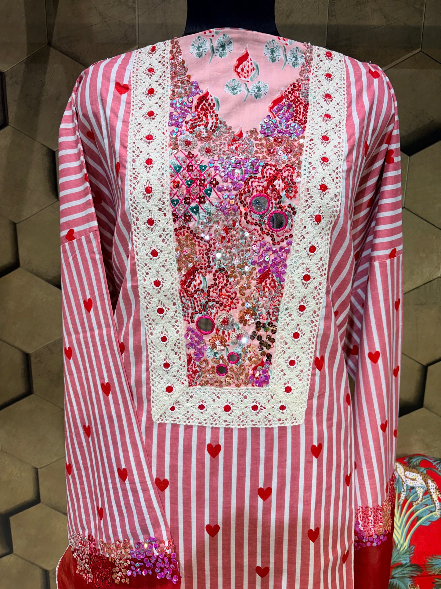 Striped Cotton Ensemble with Playful Heart Details