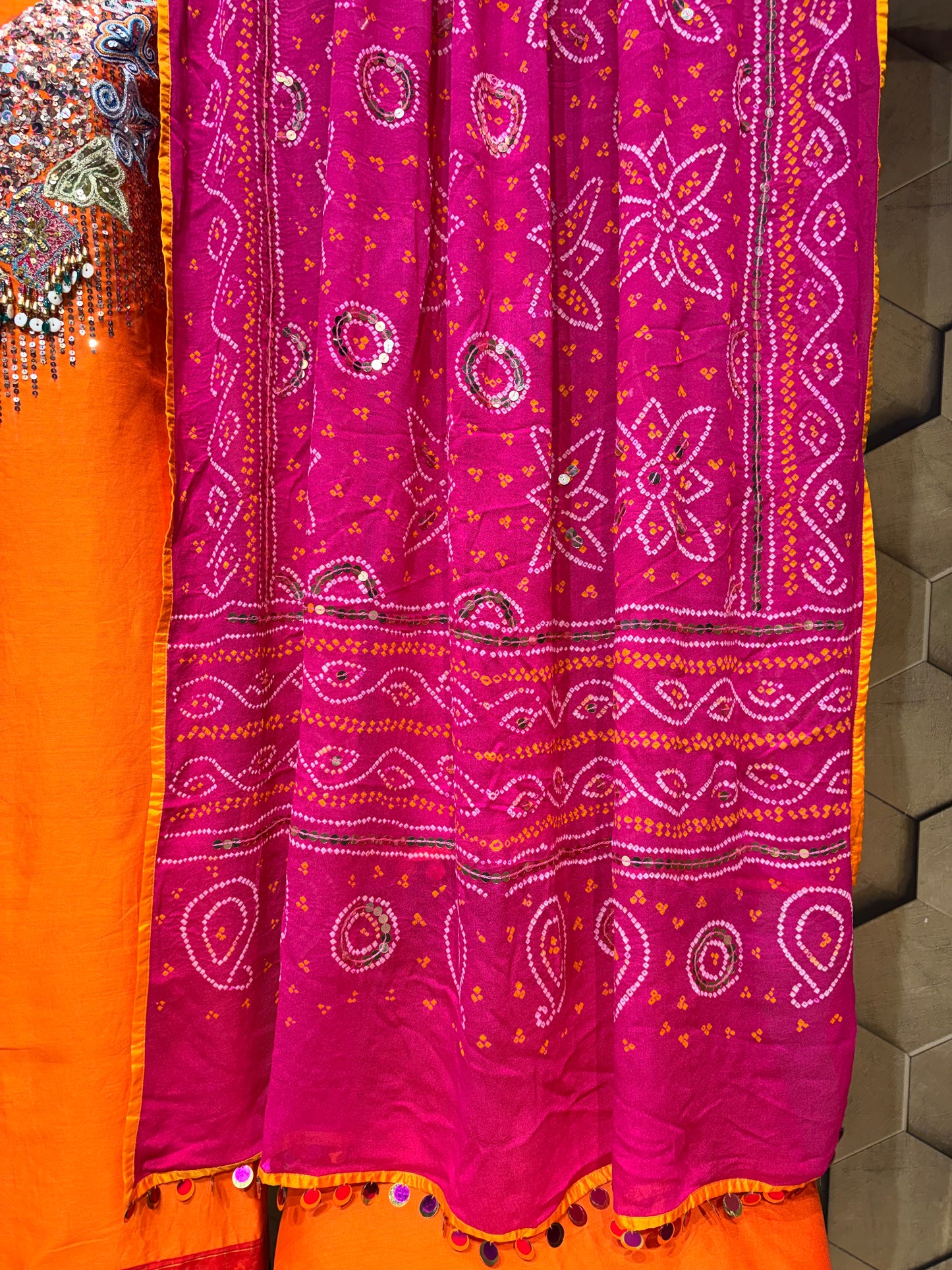 Luxurious and Vibrant Orange Pure Chanderi festive ensemble