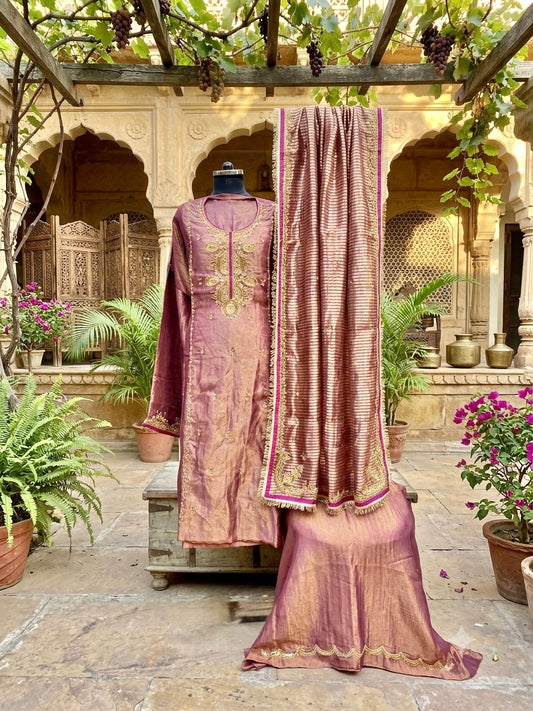 Regal Elegance in Deep Wine Pure Tissue with Hand embroidery
