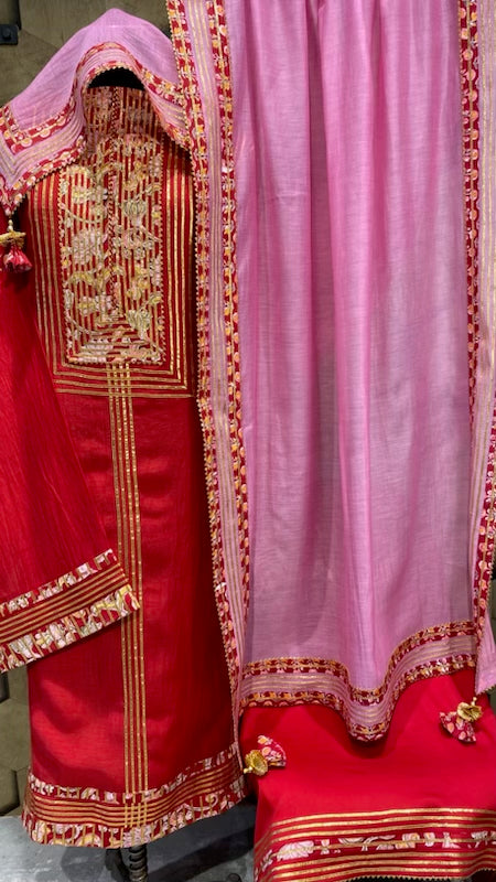 Red and pink combo chanderi