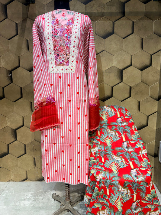 Striped Cotton Ensemble with Playful Heart Details
