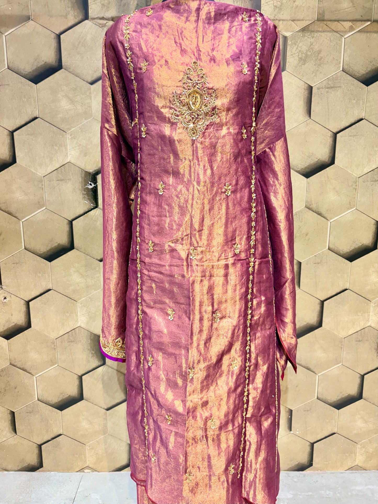 Regal Elegance in Deep Wine Pure Tissue with Hand embroidery