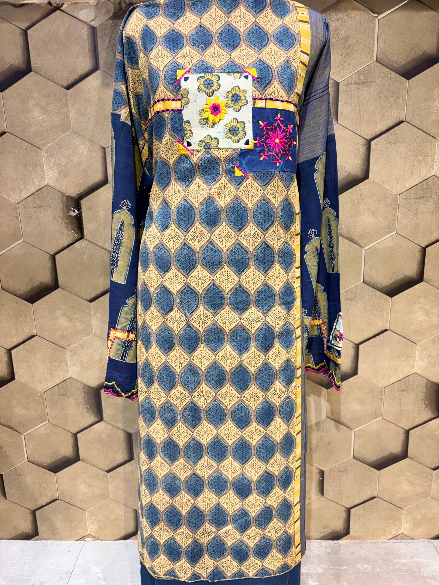 Timeless handcrafted masterpiece in pure hand block Ajrakh cotton