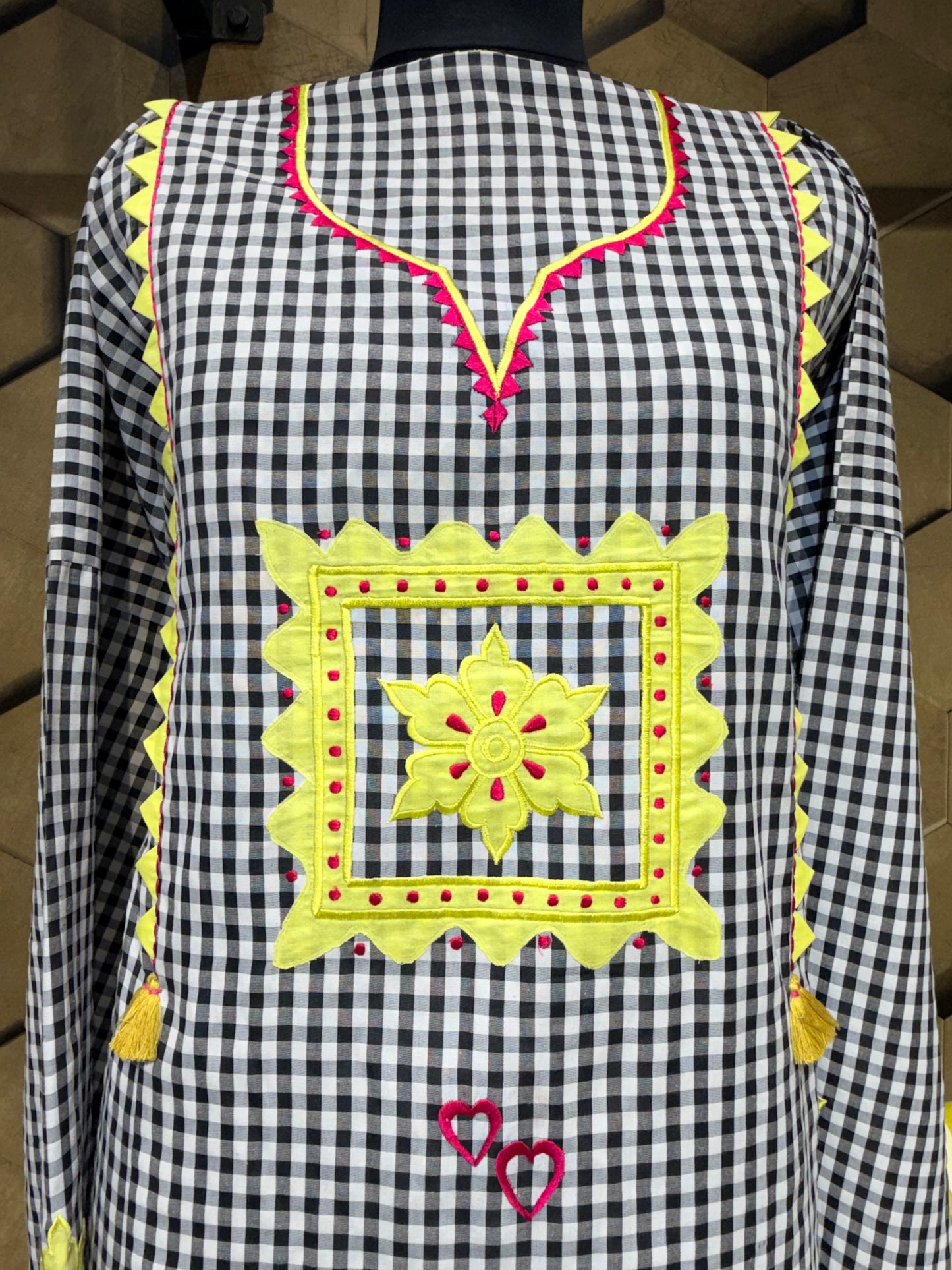 Elegant pure cotton co-ord set in a timeless black and white checkered pattern